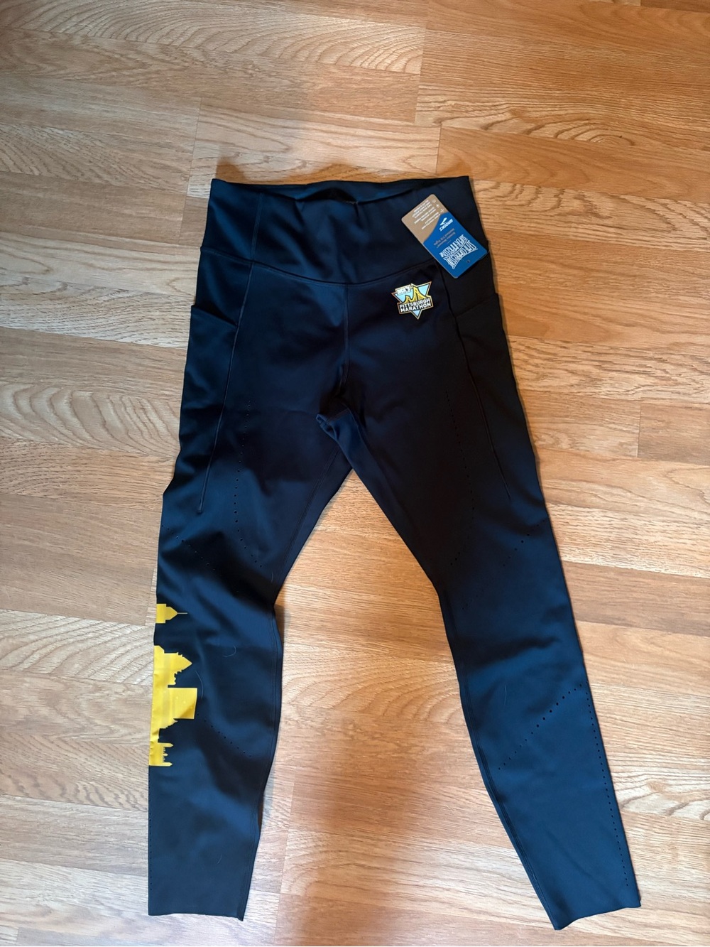 Brooks Black Leggings with Yellow Accent